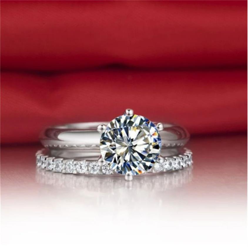 Solitaire 1CT Diamond Ring Sets Echt 925 Sterling Silber Schmuck Verlobungs Hochzeitsringe für Frauen Brautparty Accessoire295i