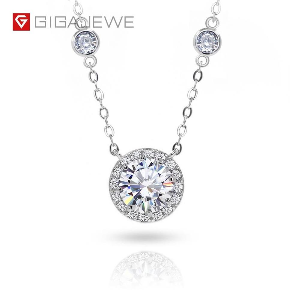 Gigajewe 1ct 6 5 mm EF Collier Pandent rond 18K Gold blanc plaqué 925 Collier Moisanite Silver Gift GMSN-017243J