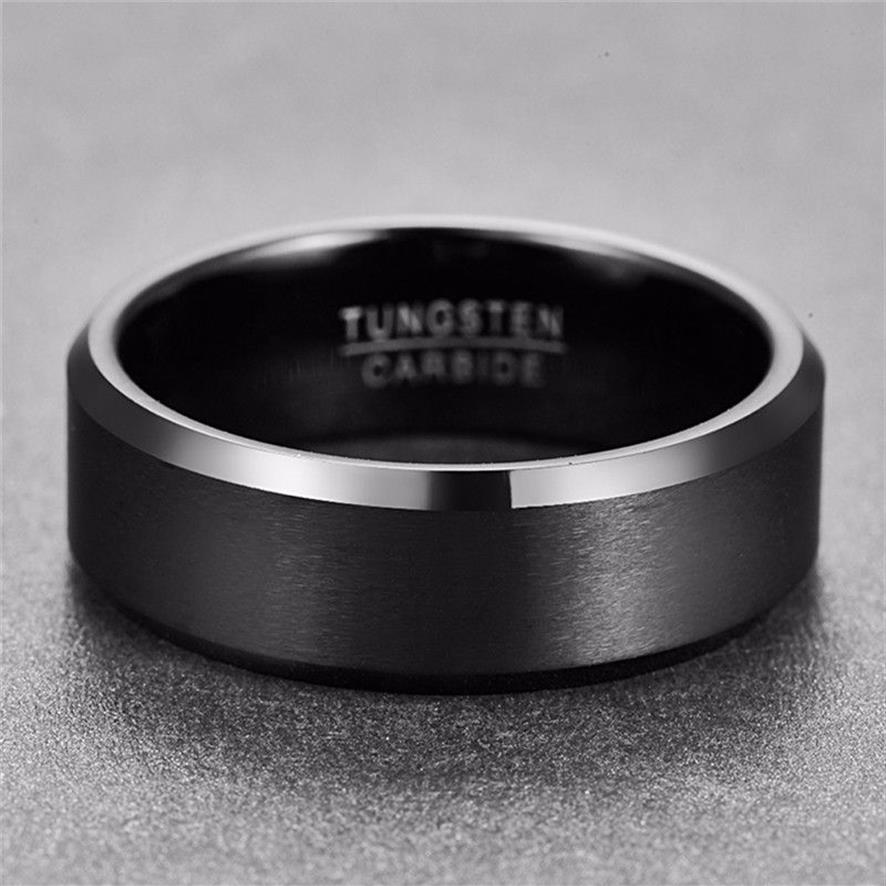 Bonlavie Classic Vintage Men Ring Jewelry 8mm breed gepolijst Polishing Black Tungsten stalen ring voor mannen mannelijk bruiloft cadeau1275r