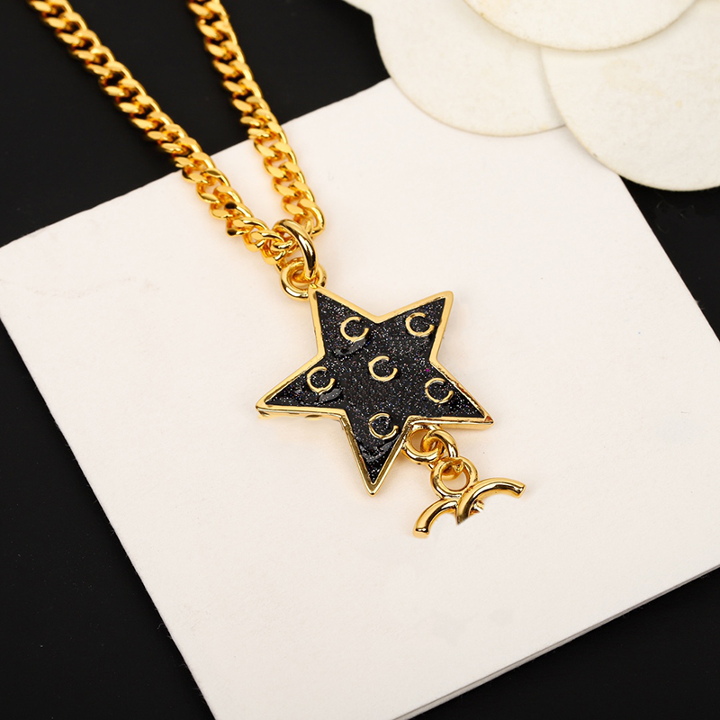 France Jewelry Brand Designer Luxury Brass Necklace Classic Double Letter Five pointed Star Pendant Inlay Swarovski Diamonds Women Charm Necklaces Sister Gift