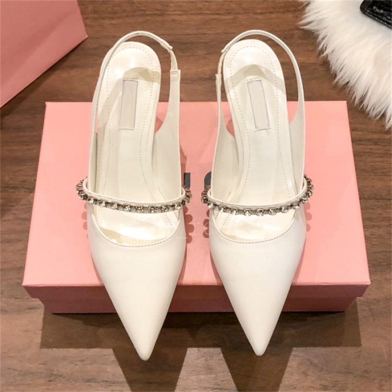 With box women dress shoes Stiletto Heel Slingbacks Crystal-Studded Pumps orange white fuchsia black beige womens 8cm high heels designer sneakers EUR 34-40