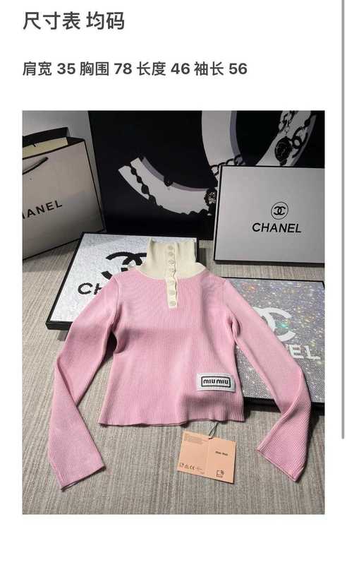 Women's Sweaters designer luxury MM Spring/Summer New Polo Collar Button Contrast Pink Age Reducing Long sleeved Top Casual Fashion Versatile Knitwear