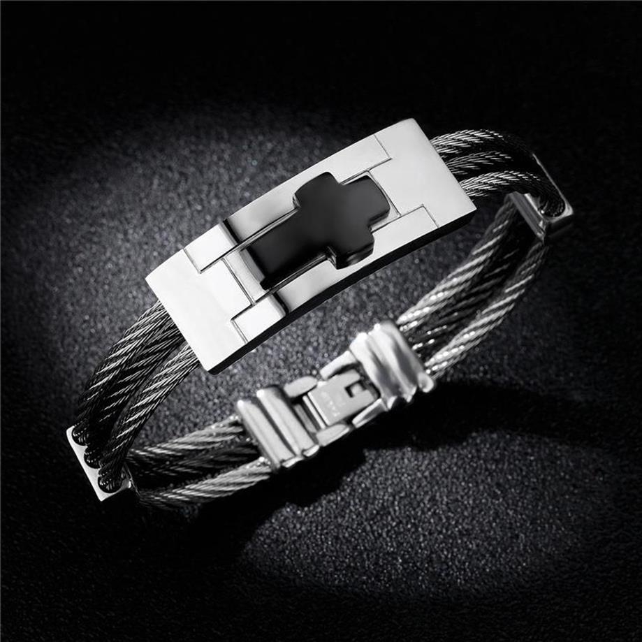 Braccialetti di fascino V Ya 3 file Cuffi a filo Cuffia in acciaio inossidabile Punk Punk Fai -da -te Incisione personalizzata Man Gioielli Ban225f in argento nero Ban225f