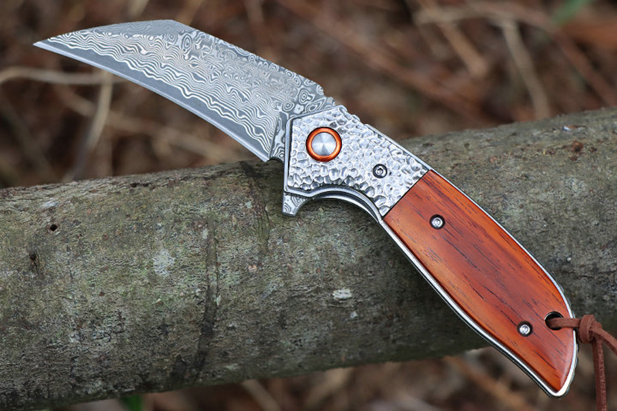 Top Quality M7699 Flipper Folding Knife VG10 Damascus Steel Blade Rosewood with Steel Head Handle Ball Bearing Fast Open Folder Tactical Knives