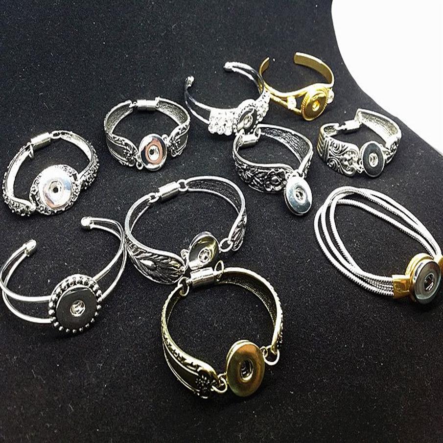 Mix assorted women's Ginger 18mm Snap Button Chunk charms plated Vintage cuff Bracelets Bangles214E