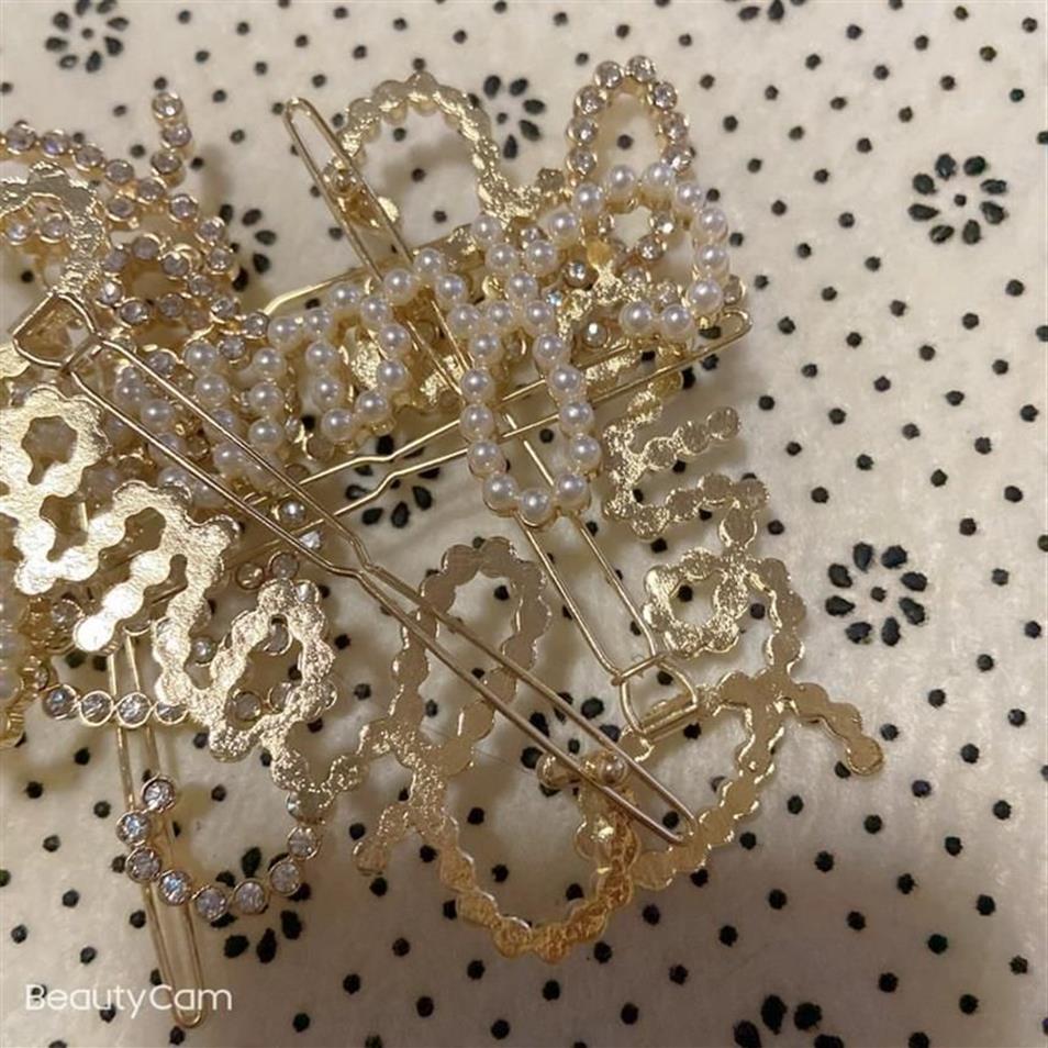 Classic Fashion Metal Pearls ou Diamond Hairpin Letters Clips Clips Clip Clip pour les ornements de tête de collection pour dames VIP Gift271o