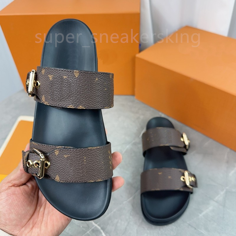 Designer sandals uomini da donna Slifori in pelle Muli piatti freschi Slide eleganti senza sforzo 2 cinghie con fibbie oro regolate Schede estate con scatola di dimensioni 35-46