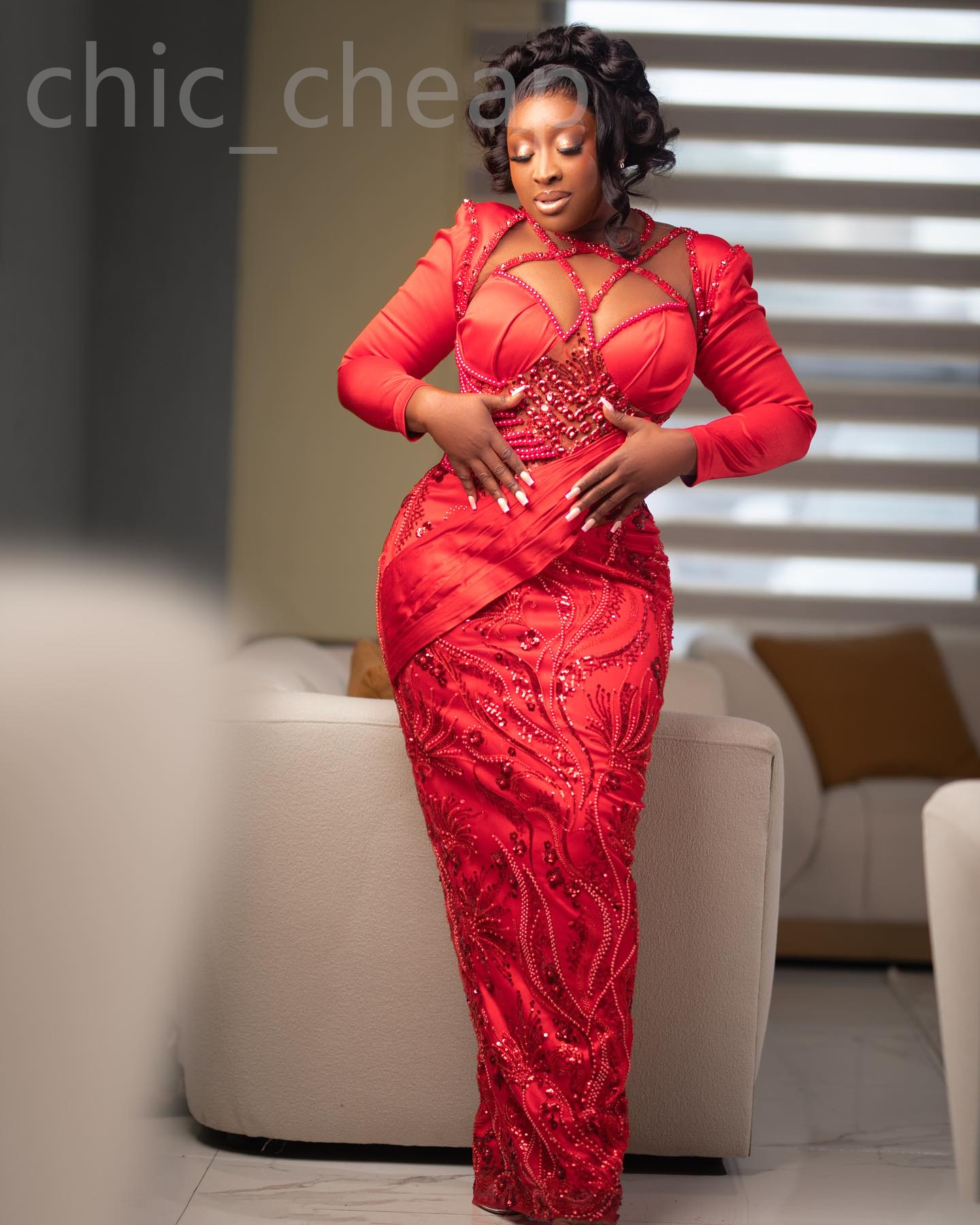 2024 ASO EBI SHEATE ROUGE PROM DRAGE DU PRÉLÉ PÉSIDÉE LACE SOIRGE FORMELLE FIME Deuxième réception Robes de fiançailles d'anniversaire Robe de Soiree ZJ386