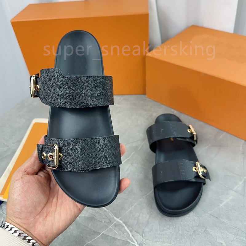 Designer sandals uomini da donna Slifori in pelle Muli piatti freschi Slide eleganti senza sforzo 2 cinghie con fibbie oro regolate Schede estate con scatola di dimensioni 35-46