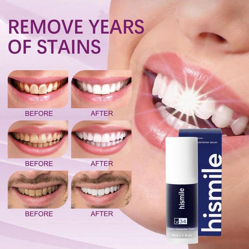 Hismile V34 dentifrice violet couleur correcteur dents efficace blanchiment des dents Mousse nettoyage buccal blanchiment dentifrice produit