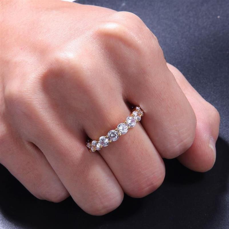 HIP HOP BLING MENS BIELLES FEMANS BILANDS GOLD Silver Single Row Zircon Diamond Engagement Iced Out Rings273r