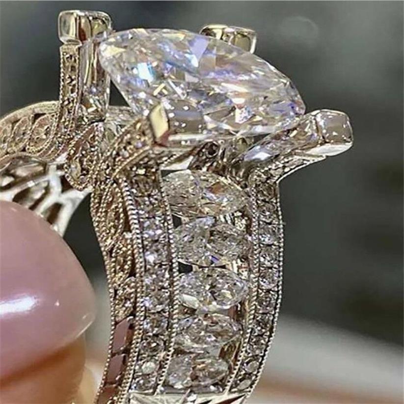 Venta más vintage joyería fina 925 plata esterlina marquesa corta topacio cz piedras preciosas de diamantes banda de compromiso de boda anillo276t