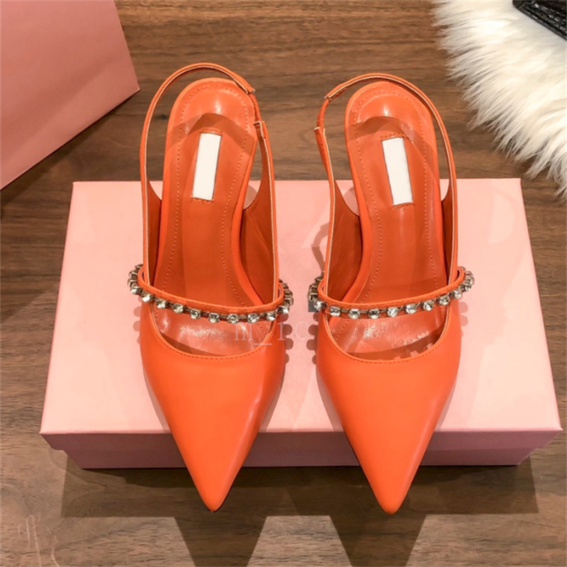 With box women dress shoes Stiletto Heel Slingbacks Crystal-Studded Pumps orange white fuchsia black beige womens 8cm high heels designer sneakers EUR 34-40