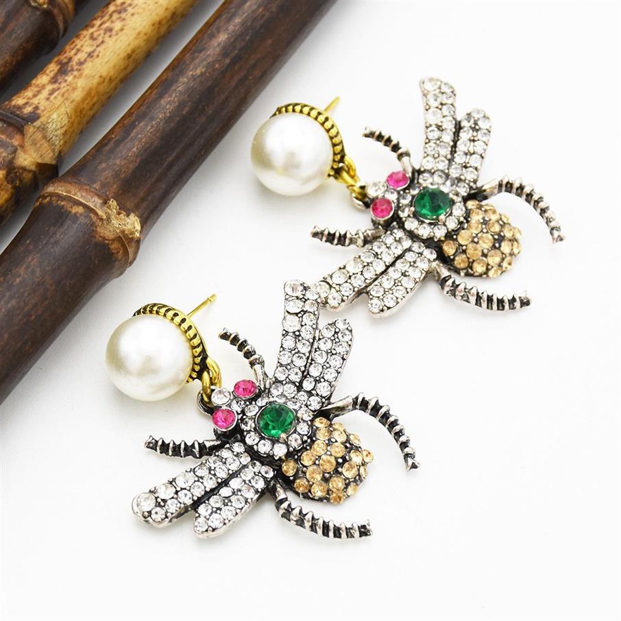 Idealway New Fashion Personality Women Pear Stud Crystal Rhinestone Drop Earring Insect Shaped Dingle Wedding Party Jewelry2713
