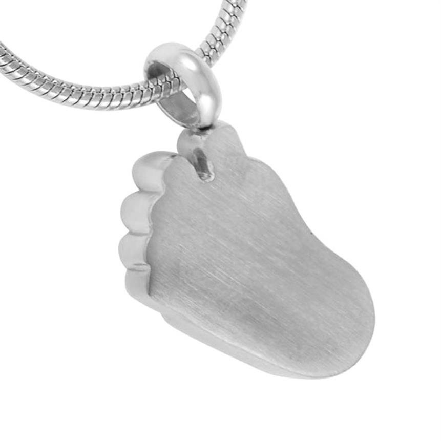 IJD8041 Baby Foot Shape rostfritt stål Kremation Keepsaken hänge för Hold Ashes Urn Necklace Human Memorial Jewelry249p