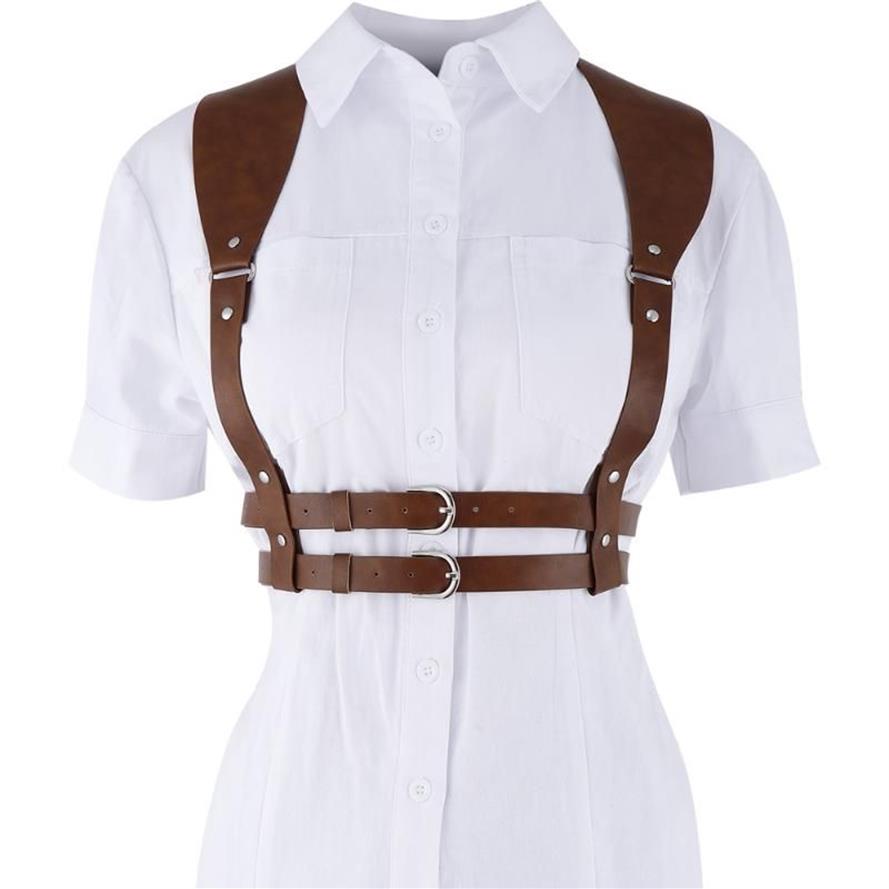 Gürtel 2022 Mode Punk Braun Leder Harness Gürtel Strap Gürtel Sexy Frauen Handgemachte Dekorative Hemd Kleid Vest207A