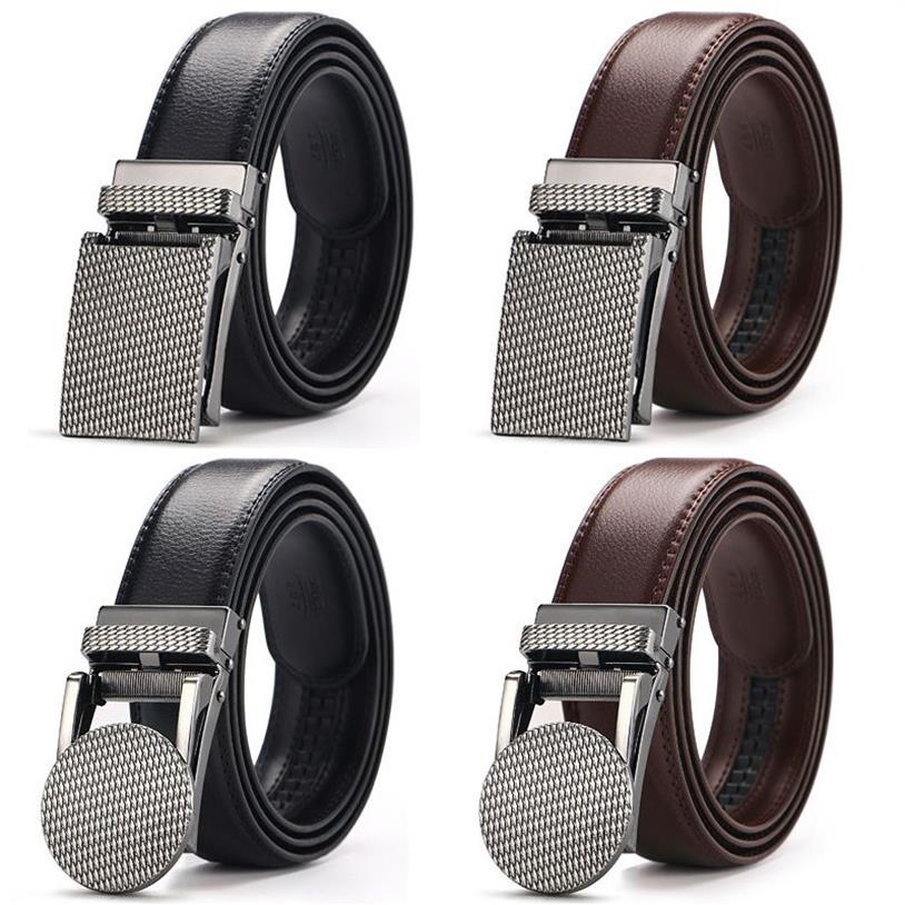 Cetiri Men's Ratchet Click Press Leather Dress Belt for Men Jeans Holless Automatic Sliding Buckle Black Brown Brown Cin C310E