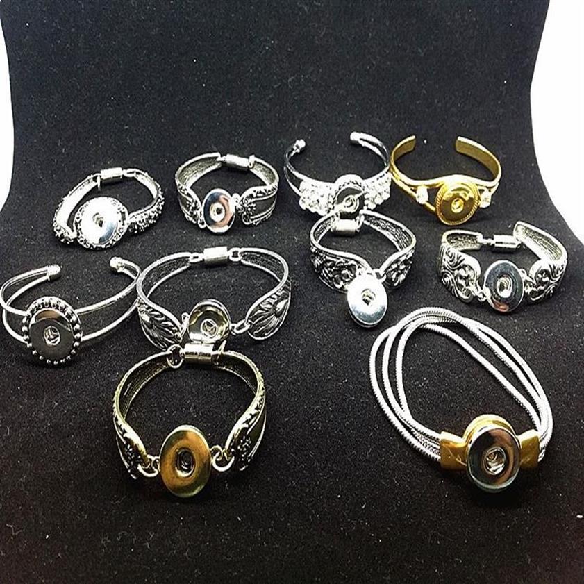 Mix assorted women's Ginger 18mm Snap Button Chunk charms plated Vintage cuff Bracelets Bangles214E