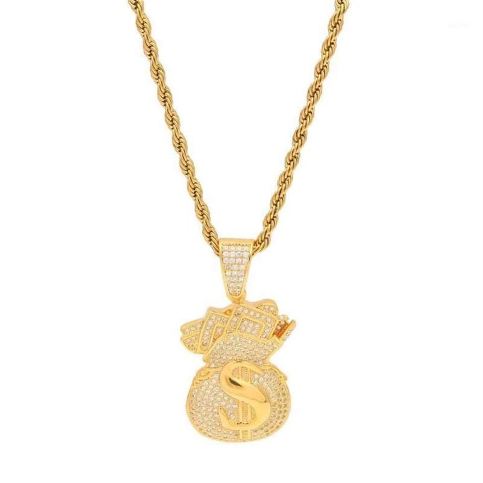 Pendant Necklaces US Dollar Money Bag High Quality Cubic Zirconia Iced Out Gold Chains For Men's Hip Hop Necklace Jewelry Gif234r