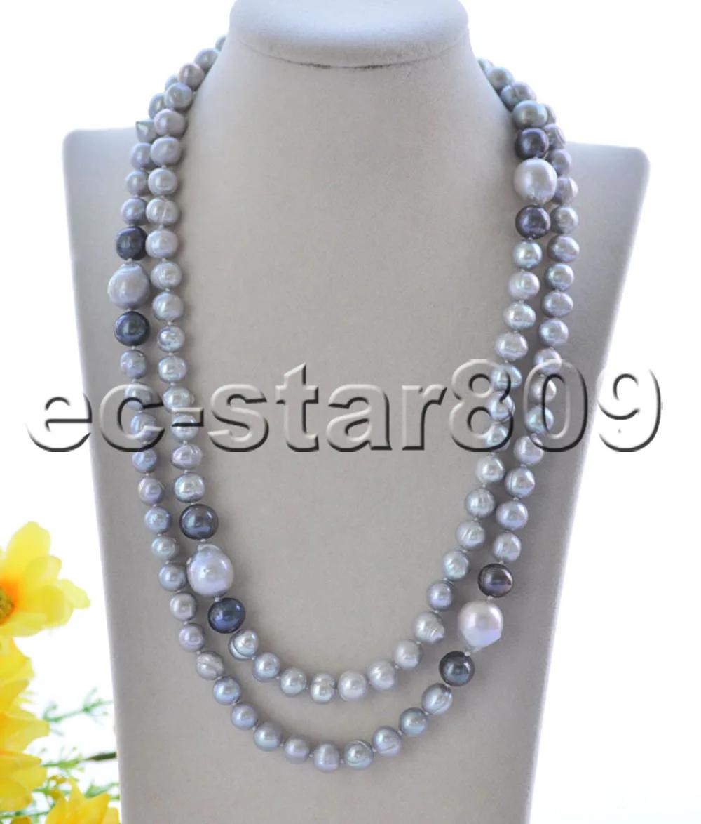 Necklaces P7402 44" 22mm Gray Round Baroque Keshi Reborn Pearl Necklace Choker