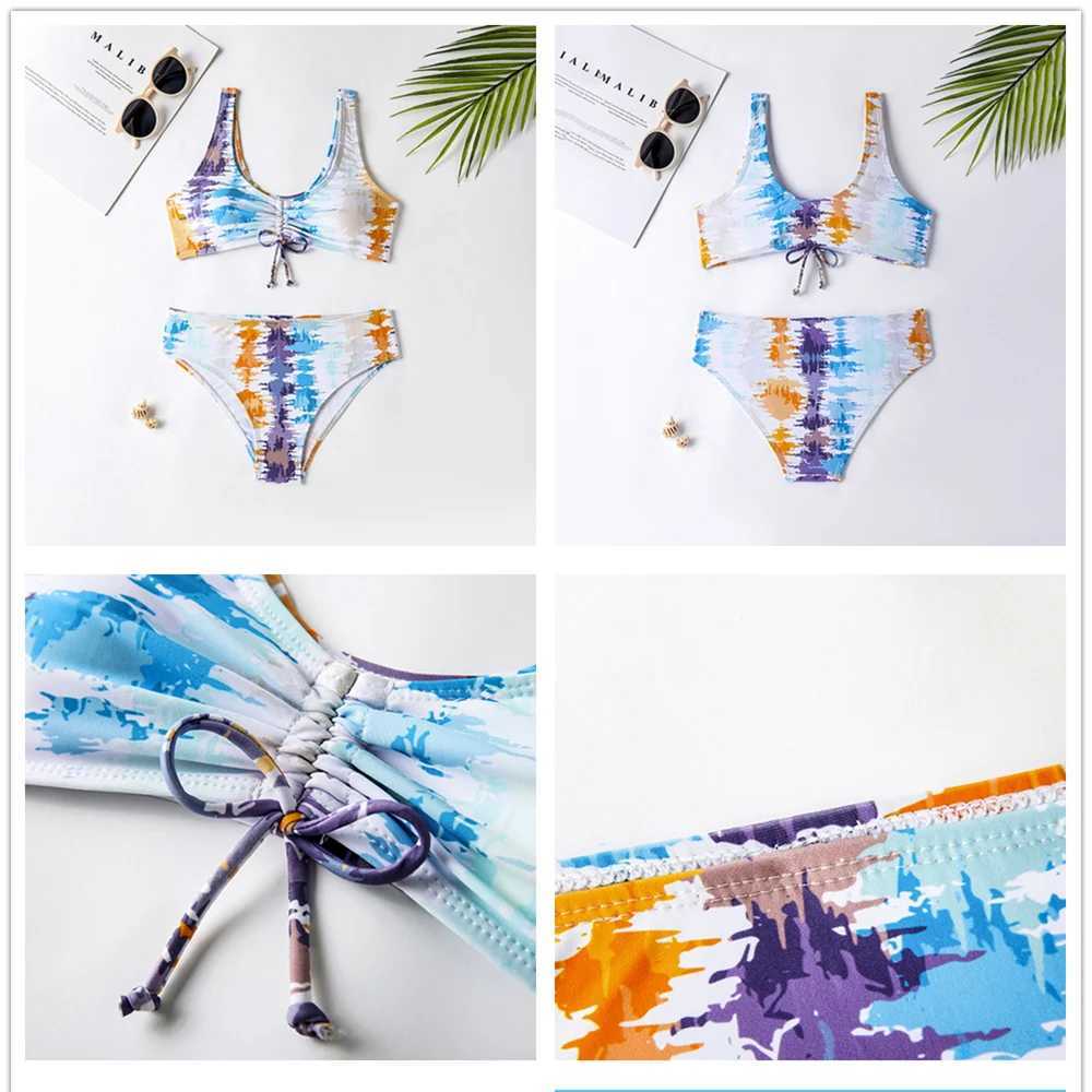 Bikini Set Fasciatura sfumata Set bikini bambina 7-16 anni Tie Dye Beach Bambino Neonate Costume da bagno bambini Costume da bagno Studenti Biquini InfantilL231225