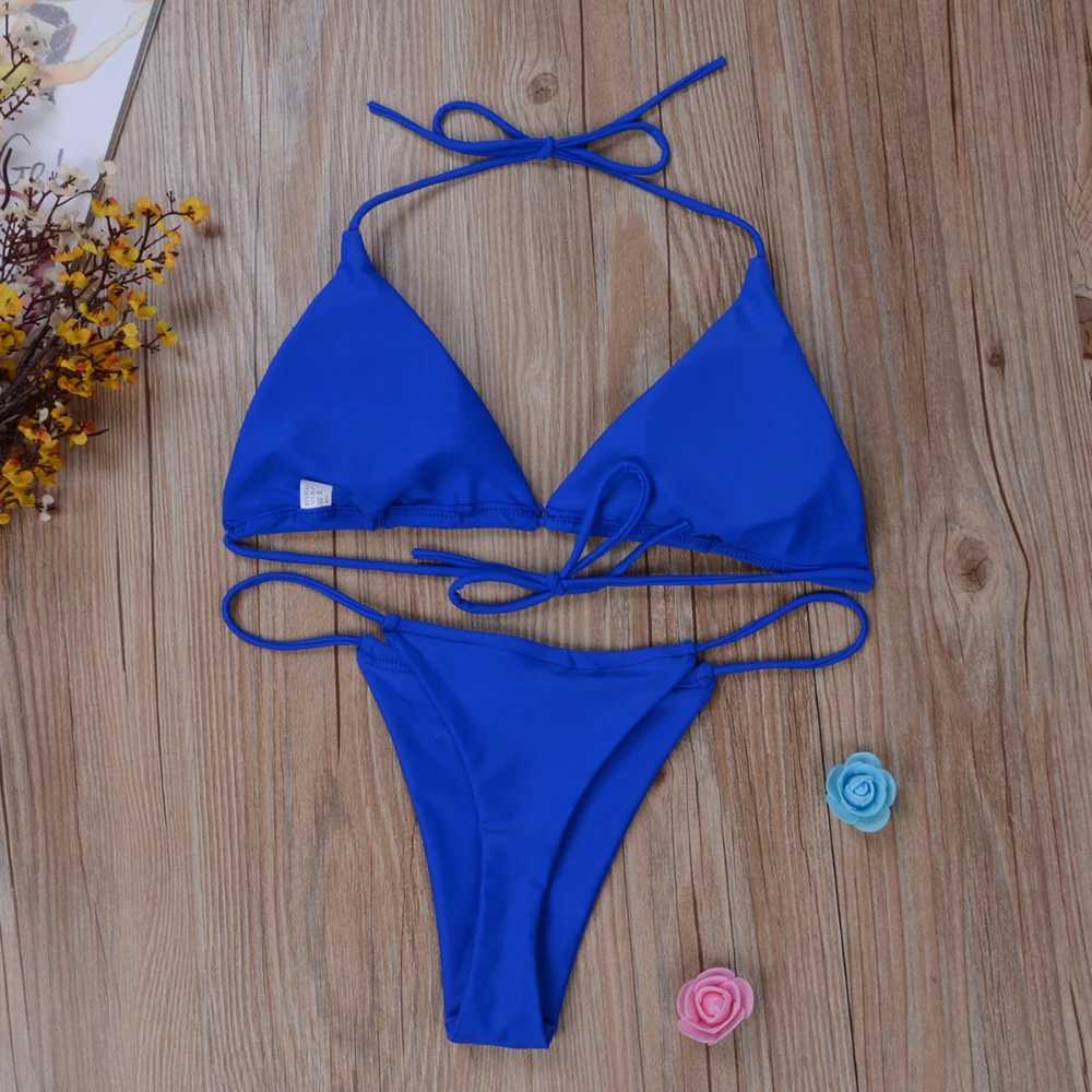 Bikinis set seksi kadınlar tanga bikini set yan yular kravat mayo bayanlar bölünmüş kayış ayarlanabilir bandaj tarzı brezilya mayo plajwearl231225