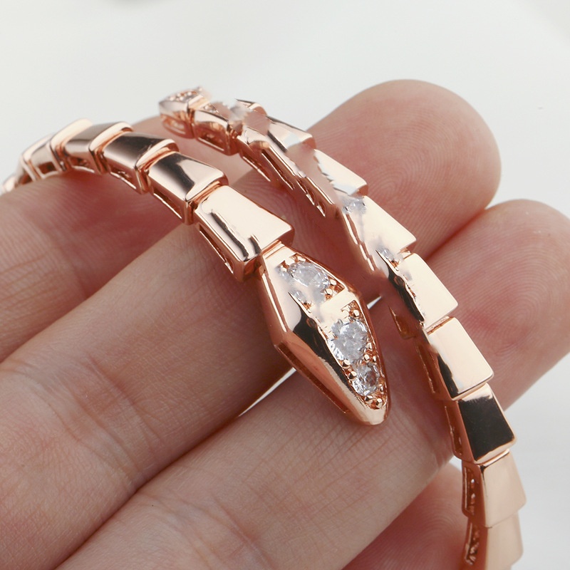 Nuovo braccialetto con osso di serpente a molla ad anello con design di apertura, braccialetto elastico con serpente vivo in oro 18 carati e argento