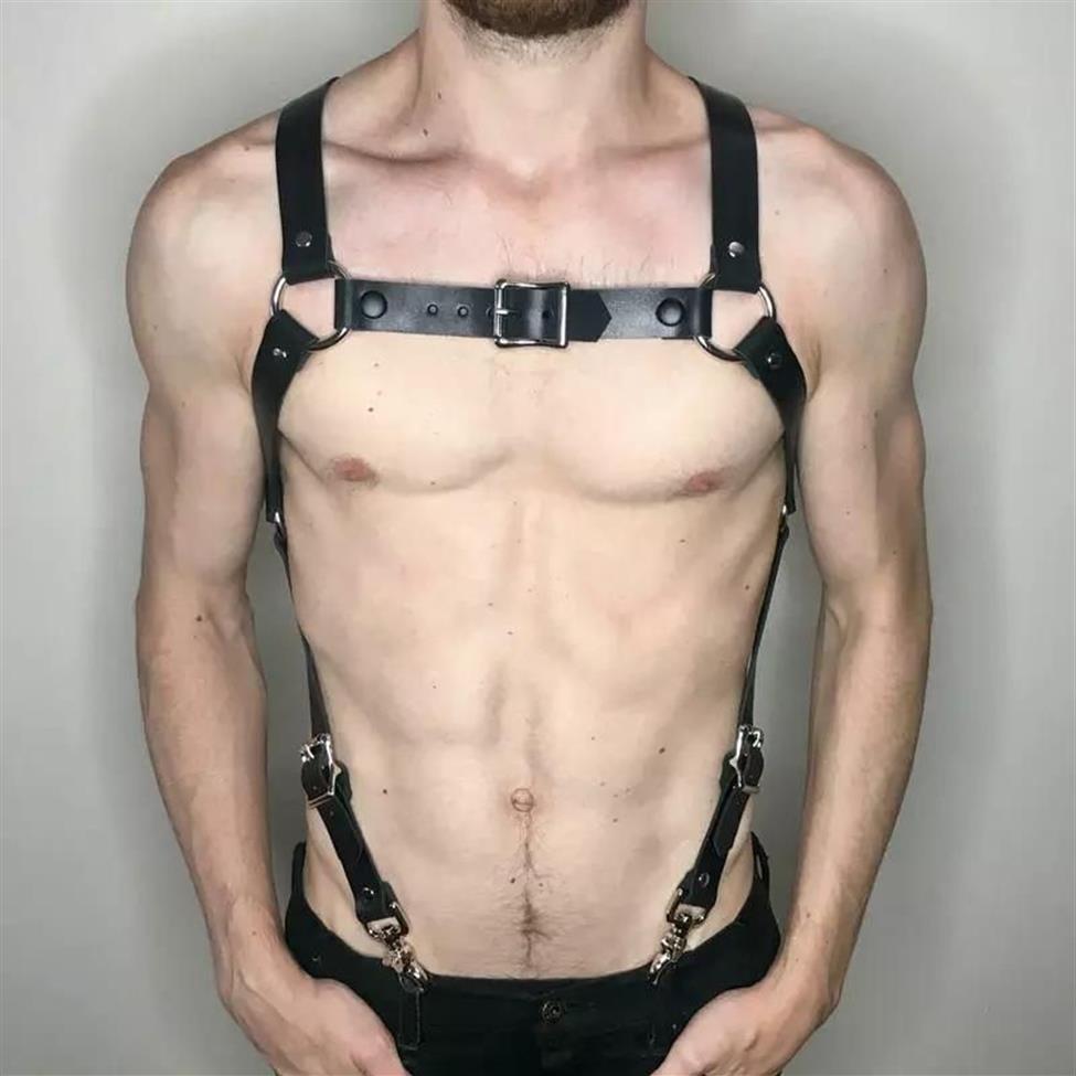 Punk Leder BH Harness Männer Sexy Erotik Gürtel Körper Bondage Harajuku Gothic Hosenträger Männlich Dessous Schulter Straps235q