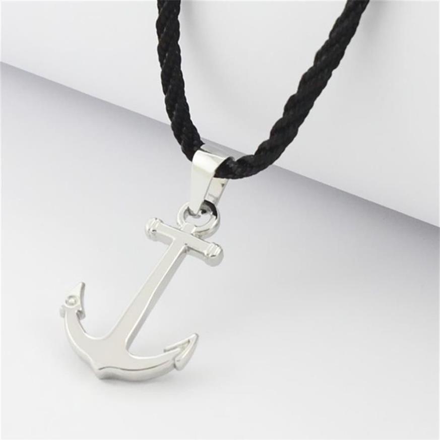 Runda Fashion IP Black en acier inoxydable Sailor Anchor Pendant Collier pour hommes bijoux avec corde en nylon 201013279r