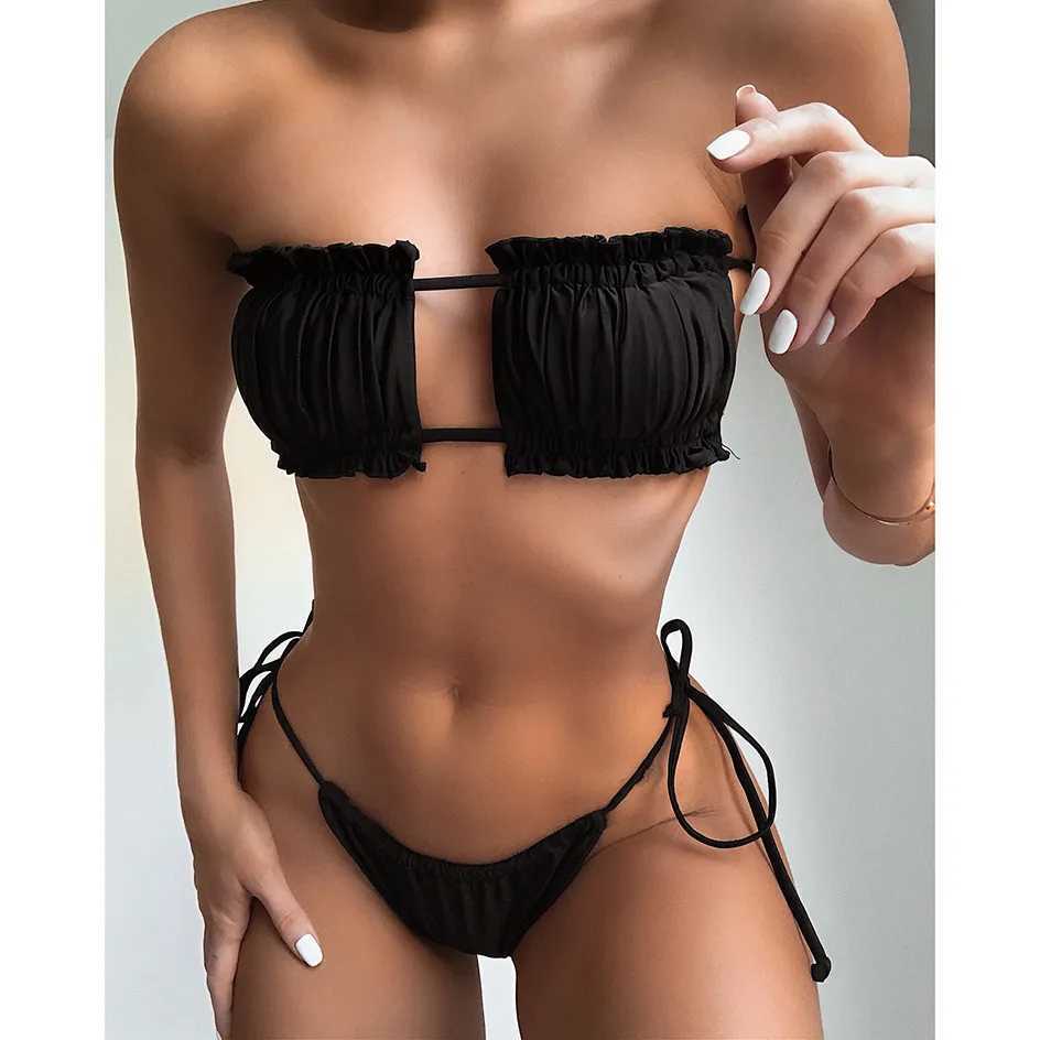 Bikini Set bikini sexy 2023 costume da bagno a fascia pieghettato costumi da bagno femminili donne mini perizoma bikini set bagnante nuoto costumi da bagno costume da bagnoL231225