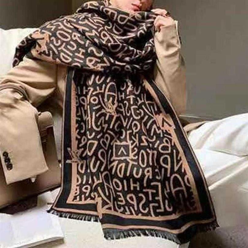 Feminino longo xale estilo japonês lenço retangular letras padrão dupla face imitação cashmere coreano quente wrap261i