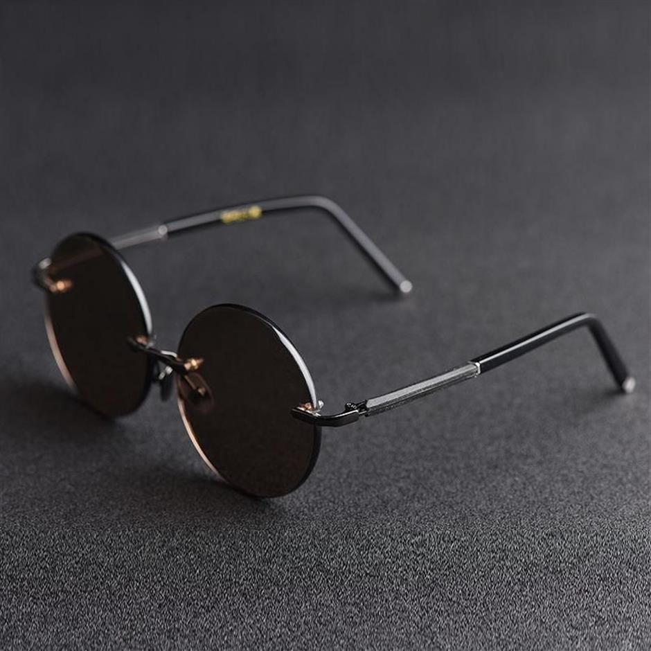 Sunglasses Evove Round Male Glass Sun Glasses For Men Rimless Brown Vintage Oversized 58mm-150mm Big LargeSunglasses280P