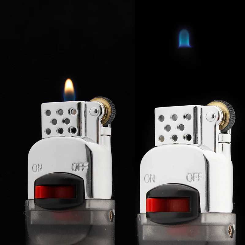 Nouveau créatif Transparent meule briquet Butane sans gaz gonflable allume-cigare ensemble allume-cigare cadeau pour hommes Gadget