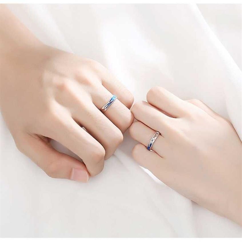 Изящные кольца для пары с голубыми метеоритными звездами и звездами, одинаковый набор, кольца с обещанием свадьбы, кольца со звездами и луной для него и нее X0715325Z