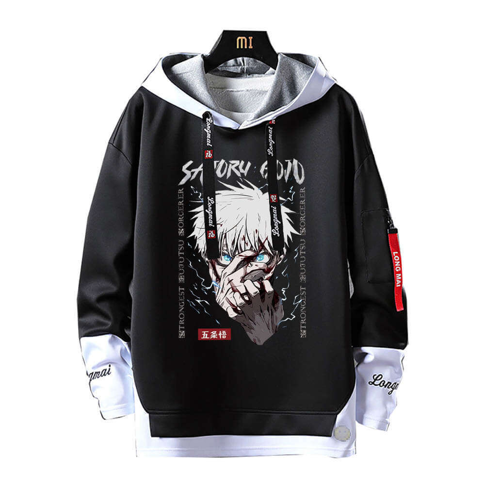 Anime Jujutsu Kaisen for Men Hoodies Satoru Gojo Print Sweatshirts Y2K Ribbon Letter Hoodie Women Patchwork Long Sleeved Clothes