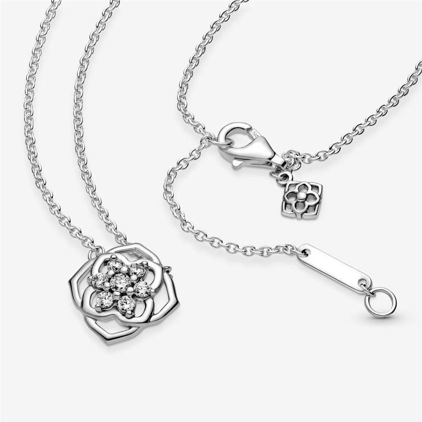 100% 925 Sterling Silver Rose Petals Collier Halsband Fashion Bröllop Engagemangsmycken gör för kvinnor gåvor301r