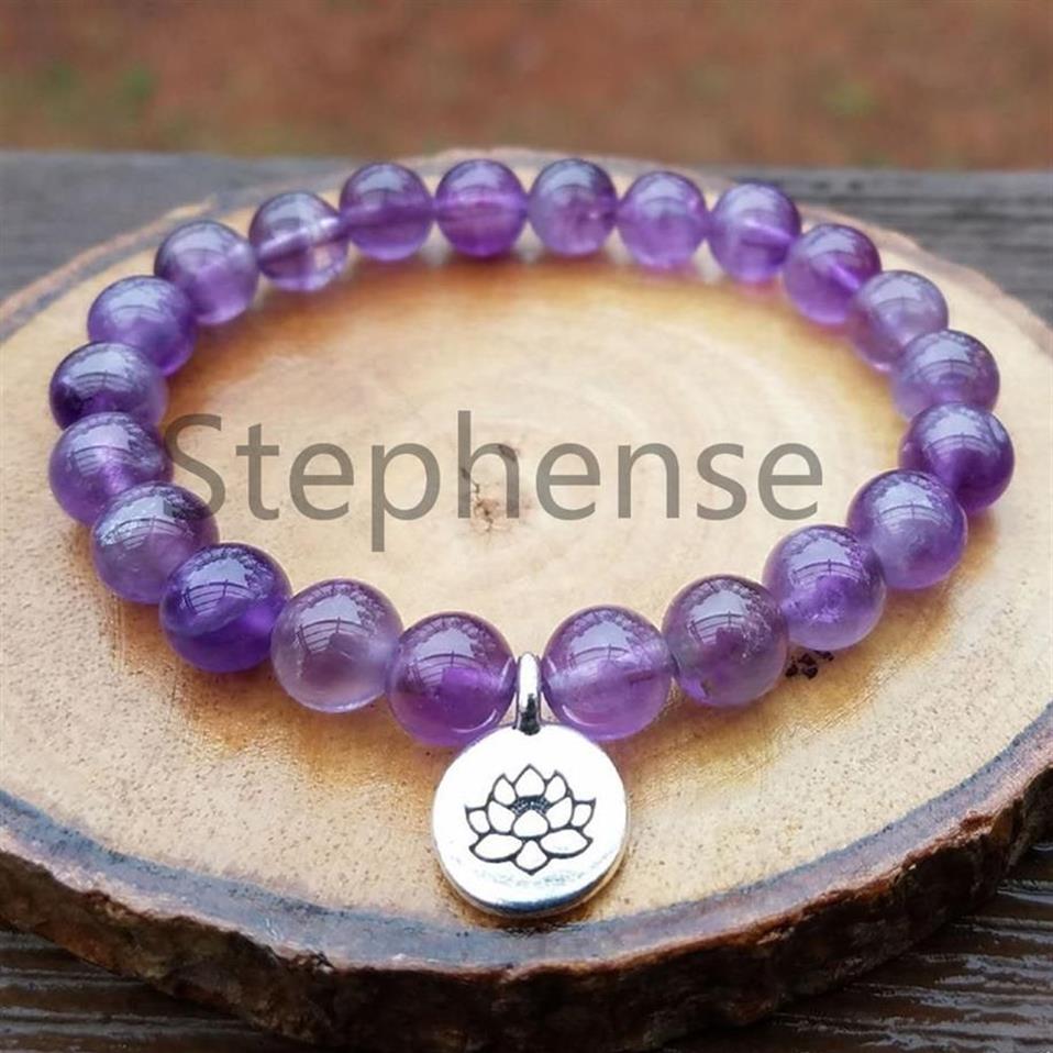 Bracelet en améthyste naturelle de qualité 2A, cristaux naturels, guérison, Chakra du cœur, tendance, Yoga Mala, pour femmes, MG0691, 237c