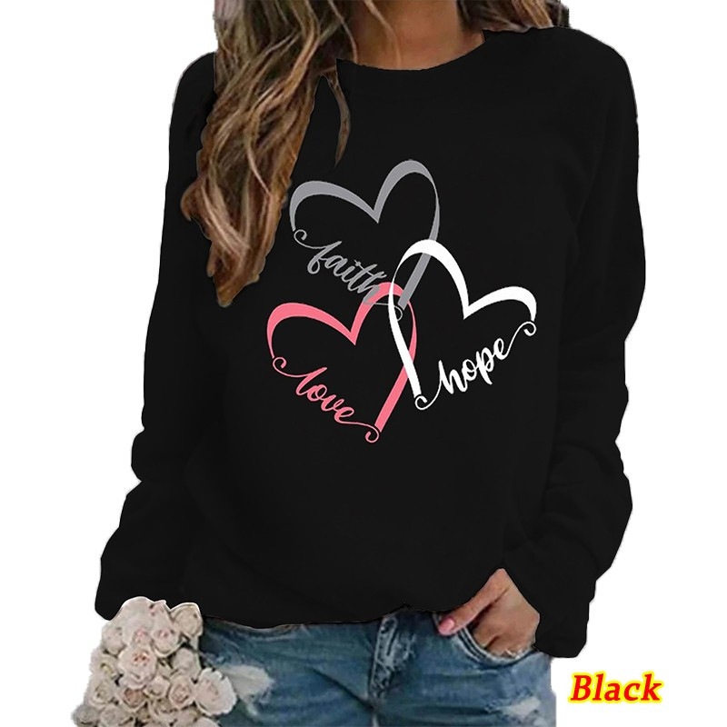 Damen Hoodies Bedrucktes Sweatshirt Love Patterned Bedruckter runder Meck-Langarm-Pullover-Hoodie