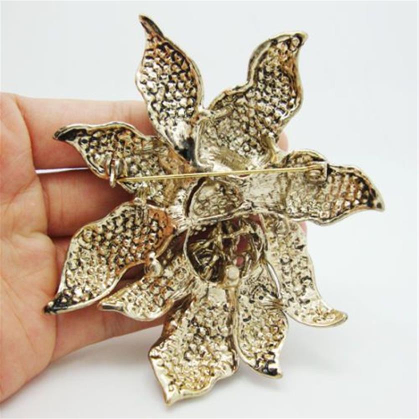 Estilo vintage broche roxo strass cristal orquídea flor broche pino moda mulher flor broches jóias316h