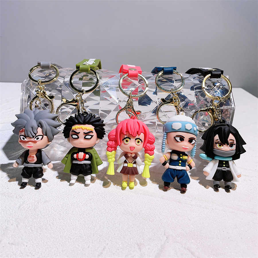 PVC cute anime 3D demon slayer car keychain Japan cartoon character toy figure bag pendant kimetsu no yaiba rubber keychain