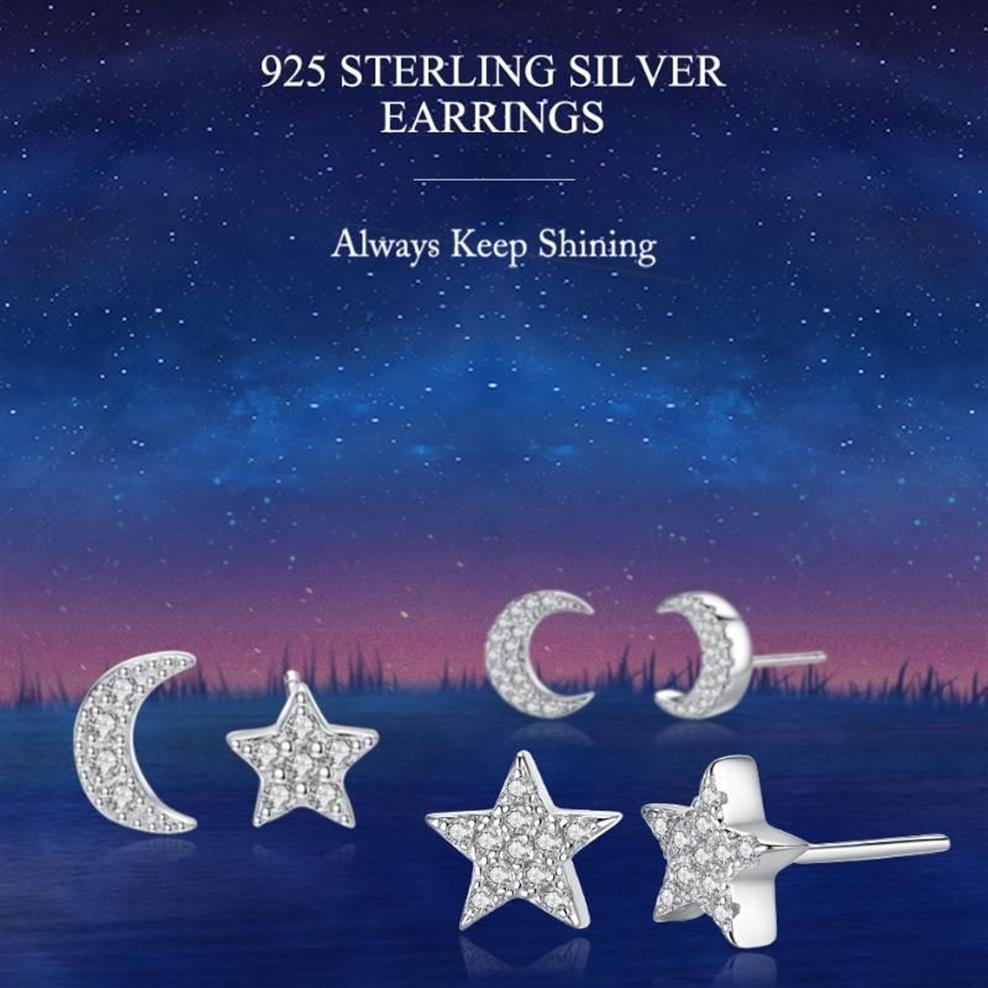 BELAWANG Luna e Stella Orecchino a perno le donne Argento sterling 925 Gioielli originali di Natale Regalo Gioielli di moda Orecchini1234B