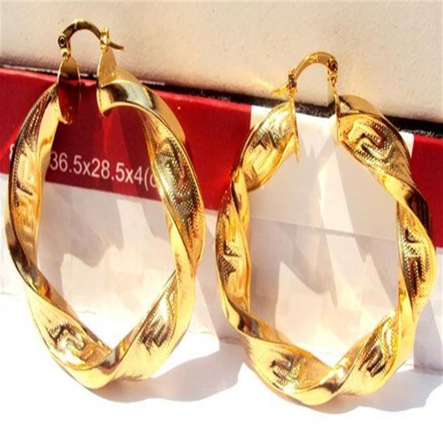 Boucles d'oreilles créoles pour femmes, énormes et lourdes, Big ed, jaune 14K, véritables, remplies d'or massif, fournissent la première classe après-s ser227K