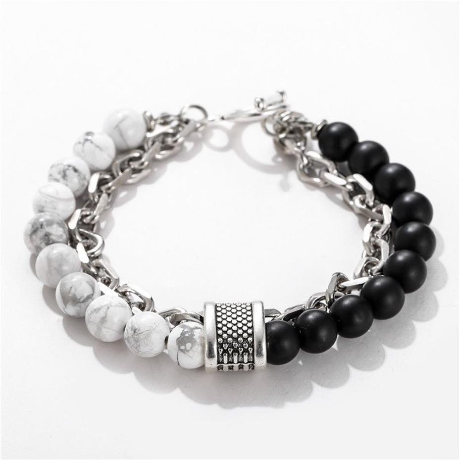 Bracelets à maillons chaîne oeil de tigre pierre perlée hommes Bracelet pour hommes acier inoxydable Gunmetal Yoga Viking mâle bijoux 307I