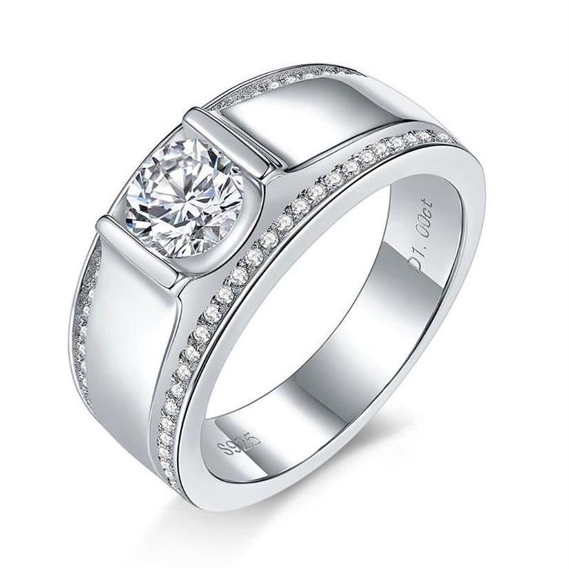Anel de moissanite masculino cor D S925 prata esterlina noivado anéis de casamento 1993