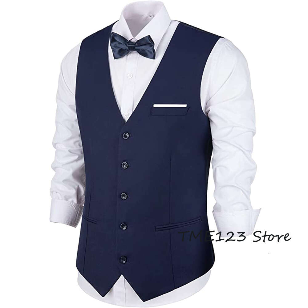 Men's Suit V Neck Business Casual Vest Gentleman Groom Best Man Vests Coat Sleeveless Jacket