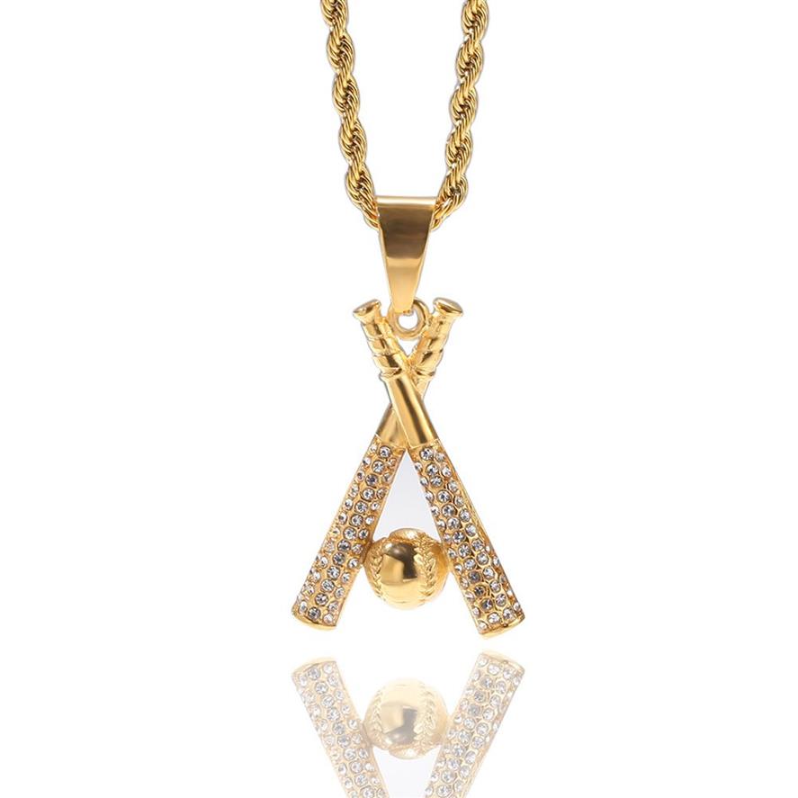 Hip Hop Jewelry Baseball Pendant Necklace Stainless Gold Plated Rhinestone With Chain For Men Women Nice Lover Gift Rapper Accesso200u