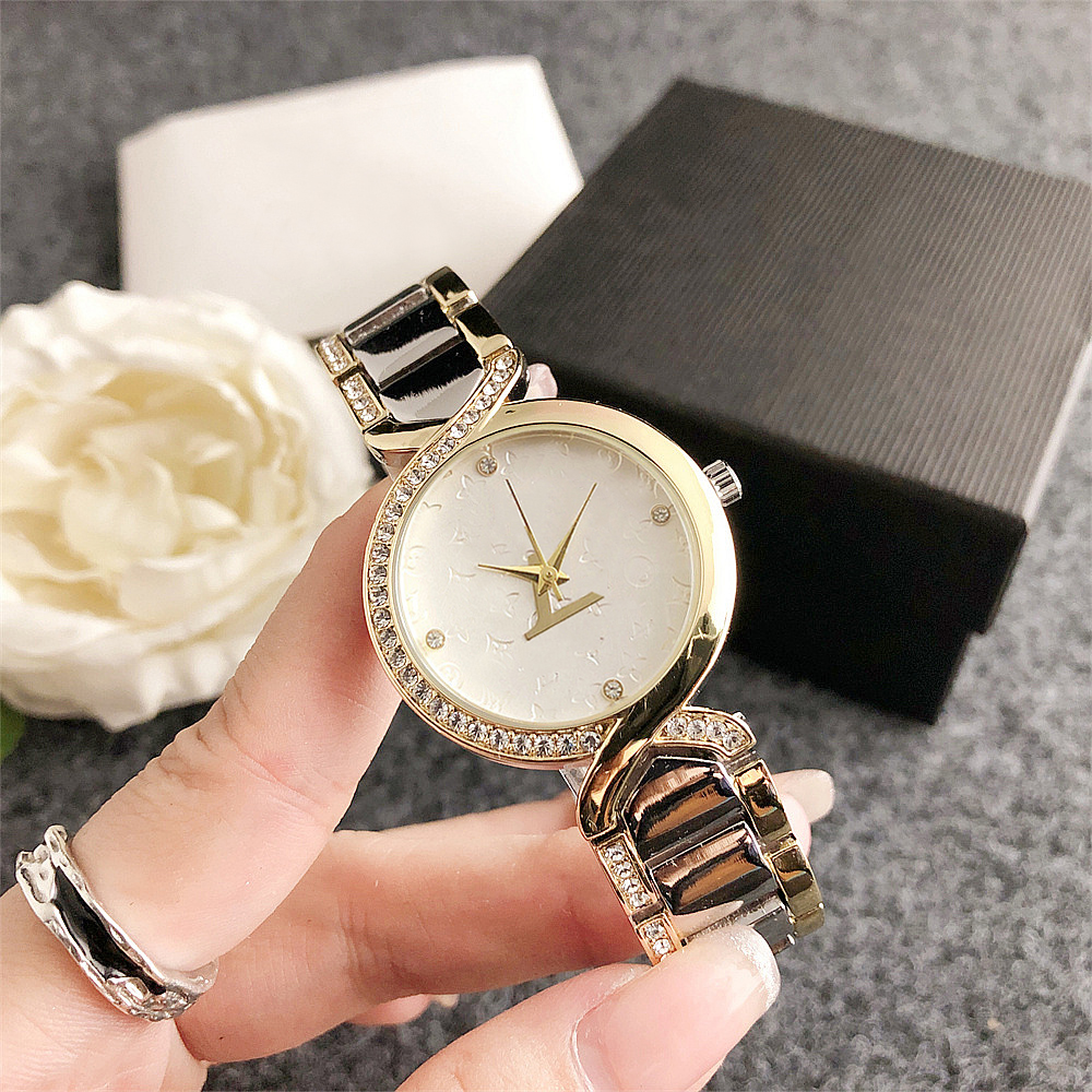 Fashion Full Brand Wrist Watches Women Girl Diamond Style Steel Metal Band Quartz Luxury With Logo Clock L 103