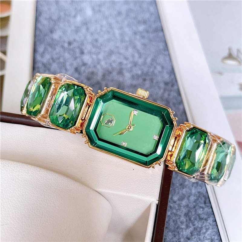 Fashionable all brand wristwatch for women and girls, colorful gemstone style steel metal strap with quartz and luxury watch clock SW72