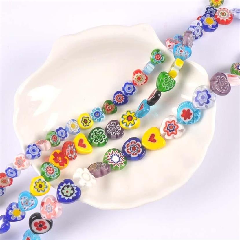 Pozostałe 8-12 mm mieszane wzory kwiatów serca Millefiori Szklane luźne koraliki Lampwork rzemiosło do biżuterii Making YKL0848239Y