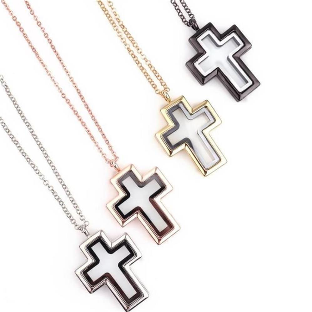 Blandad 10st Cross Floating Charm Plain Locket Magnetic Living Glass Memory Halsband smycken Kvinnor Julklappar Pendant Neck27p